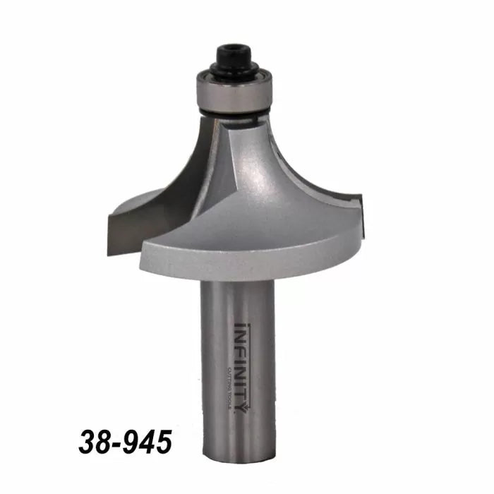 Large roundover router bit with bearing, woodworking tool, product number 38-945, gray finish