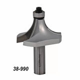 Carbide roundover router bit with bearing, silver finish, model 38-990, for woodworking