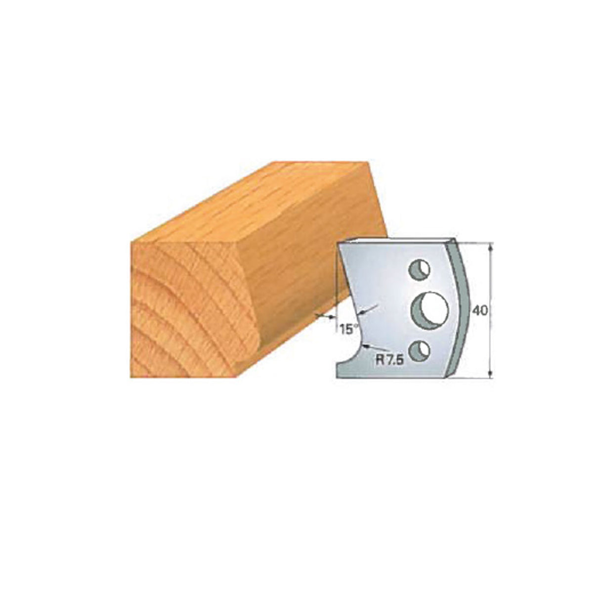 Wood edge profile with steel molding knife, woodworking tool with diagram measurements