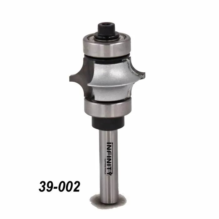 Carbide woodworking router bit with ball bearing guide and Infinity label, model 39-002