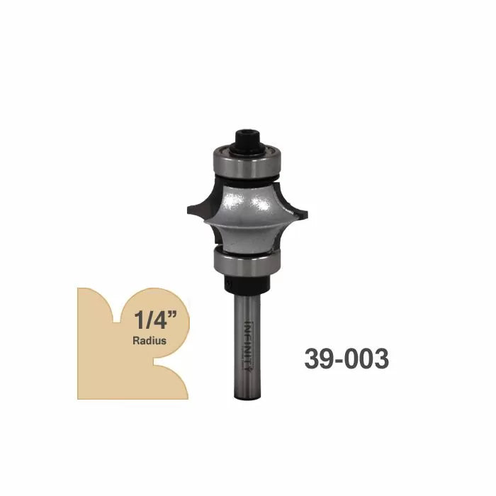 1/4-inch radius beading router bit for woodworking, part number 39-003, with bearing.