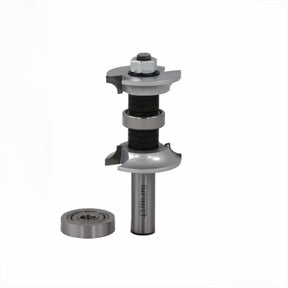 Carbide slotting router bit with bearings for woodworking joinery on white background