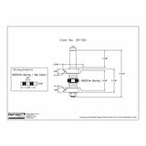 Technical drawing of router bit assembly with measurements and bearing details, woodworking tool.