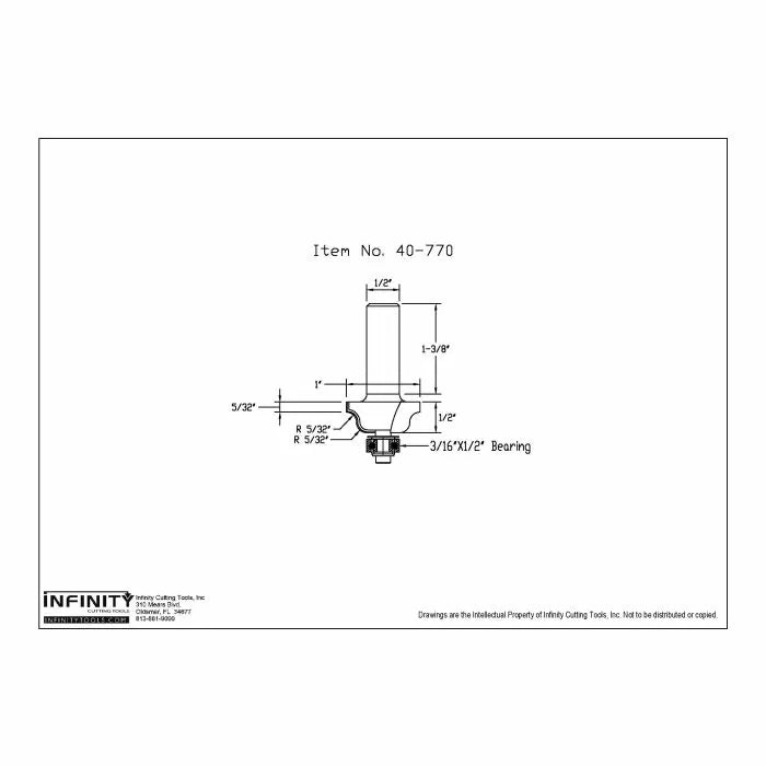 Technical diagram of router bit with dimensions and bearing, woodworking tool drawing
