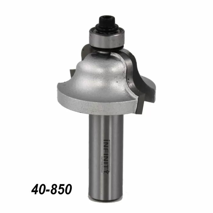 Roundover router bit with bearing, carbide-tipped for woodworking, part number 40-850