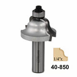Roundover router bit with bearing, 1/4 inch radius, model 40-850 for woodworking edges