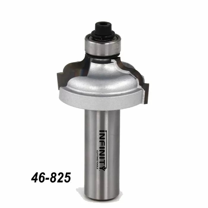 Roundover router bit with bearing for woodworking, labeled 46-825, on white background.