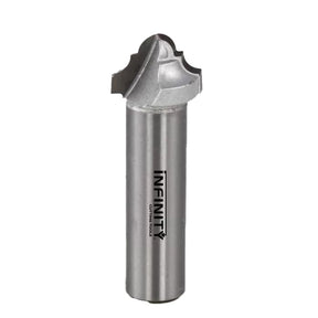 Decorative edge router bit with steel shank for woodworking on white background