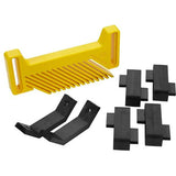 Yellow router table featherboard with black mounting hardware for woodworking