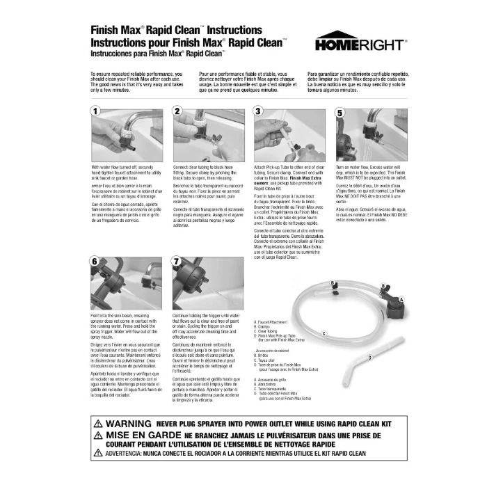 Instruction sheet with step-by-step guide and hose kit for power tool cleaning.