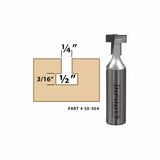 Dovetail router bit with dimensions for woodworking joinery, part number 50-504.