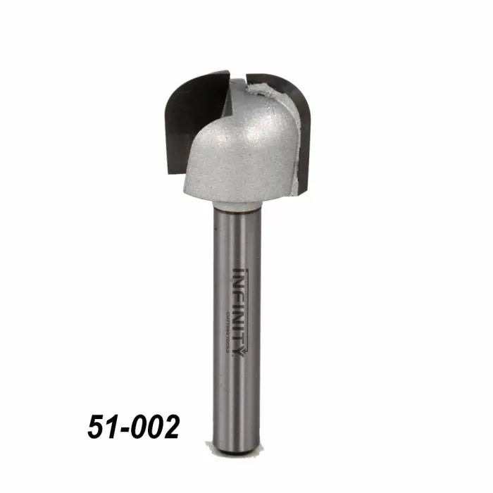 Round nose router bit with steel shank and sharp carbide cutting edge, marked 51-002.