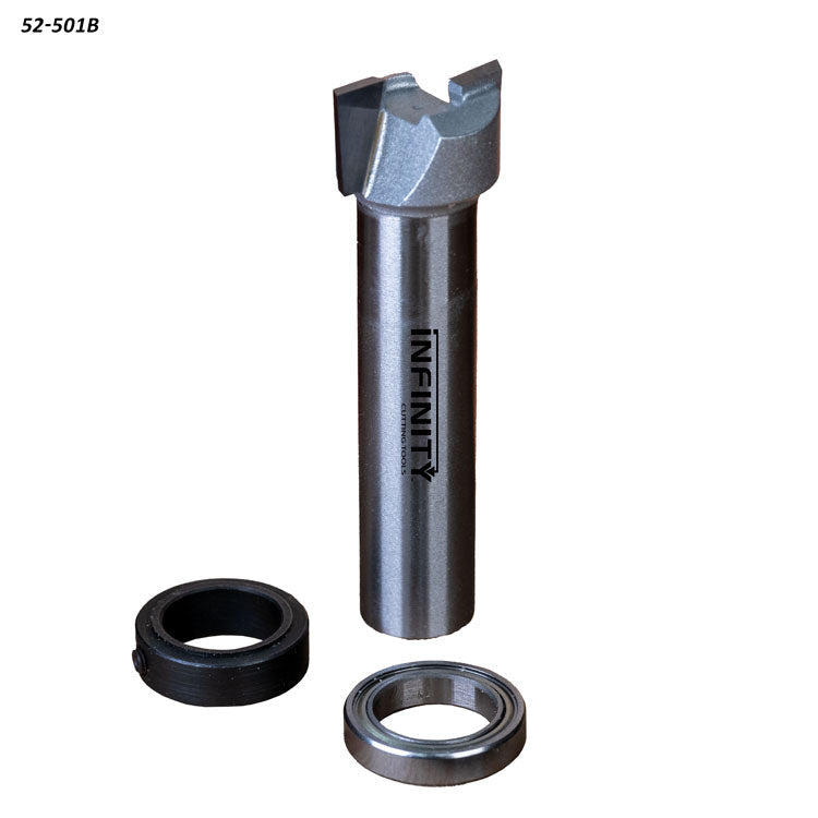 Carbide router bit with two guide bearings for woodworking precision cutting