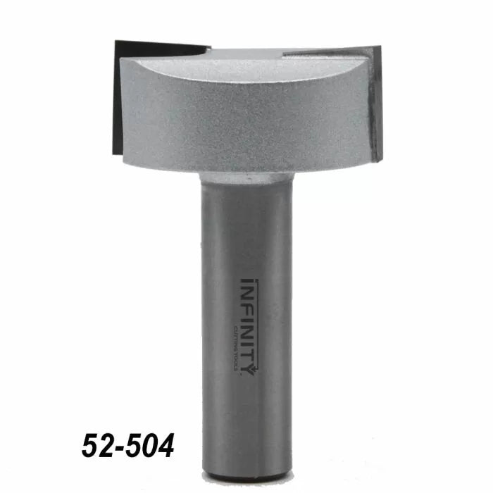 Carbide-tipped router bit for woodworking, straight cutting edge, product code 52-504.