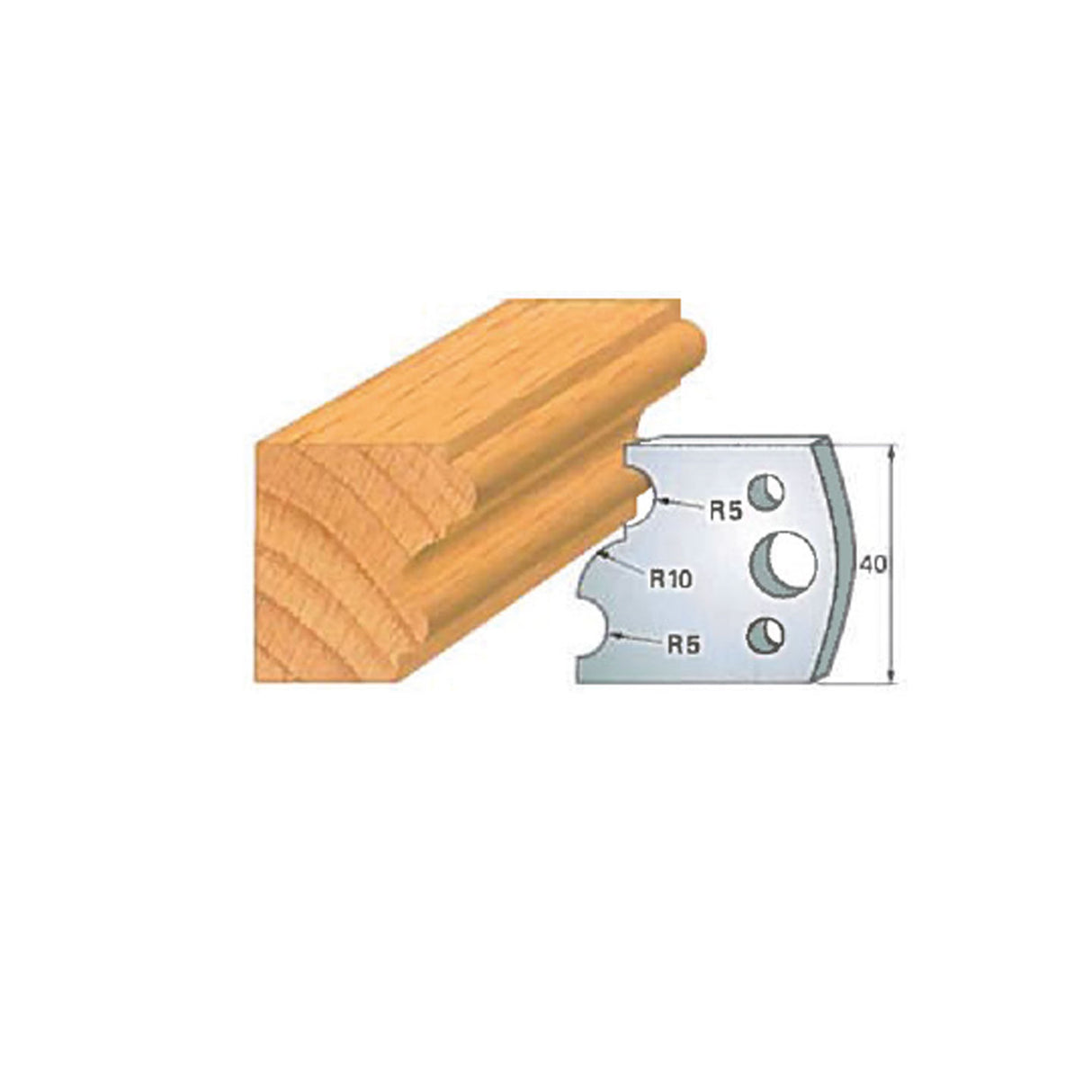 Wood molding profile and matching steel cutter head with radius measurements for woodworking