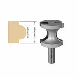 Round bead router bit with diagram showing bead and cutter height for woodworking