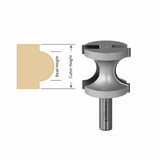 Woodworking beading router bit with diagram showing bead and cutter height measurements