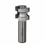 Carbide-tipped router bit for woodworking, isolated on white background.