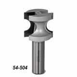 Large woodworking router bit, silver carbide cutting tool, labeled 54-504, on white background.