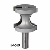 Woodworking router bit with slot cutting design, labeled 54-509, on white background.