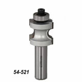 Roundover router bit with bearing, double cutting edges, part number 54-521, on white background.