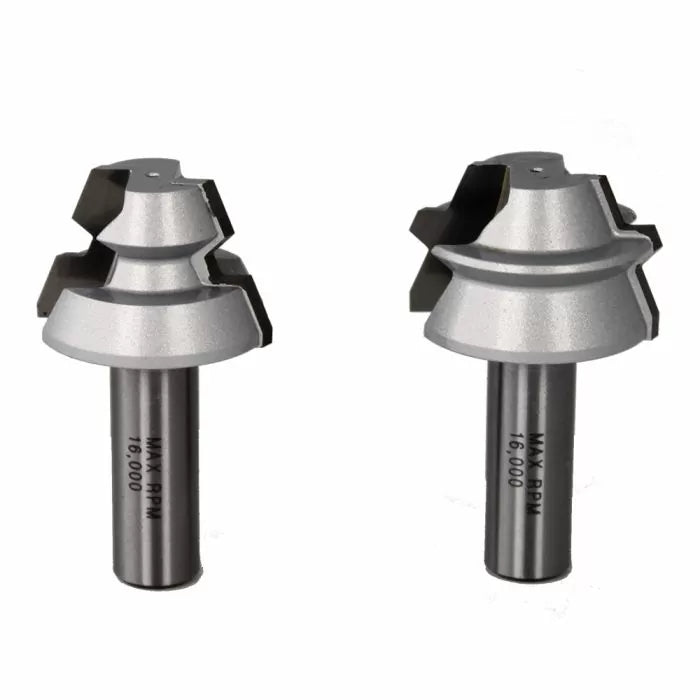 Two carbide-tipped router bits for woodworking, shown on a white background.