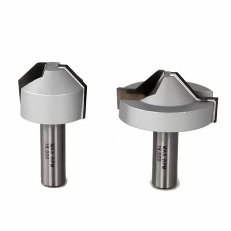 Two carbide-tipped router bits for woodworking, isolated on a white background.