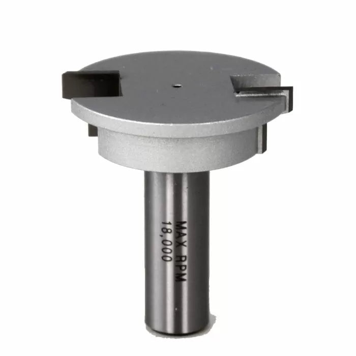 Carbide-tipped slot cutter router bit for woodworking, shown on white background.
