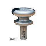 Router bit with roundover profile for woodworking, labeled 55-601, on white background.