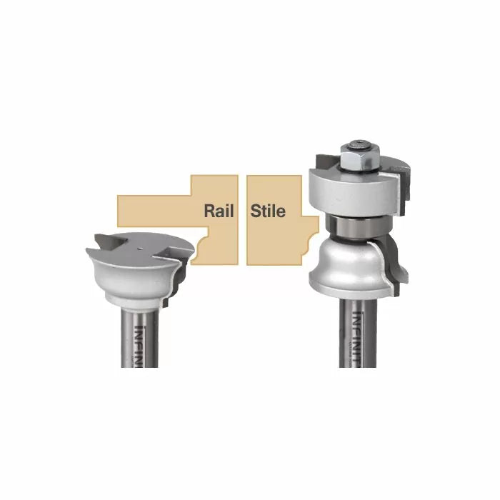 Rail and stile router bit set with carbide tips for woodworking joinery projects