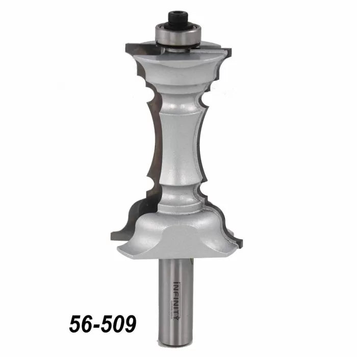 Large decorative router bit for woodworking with bearing, item number 56-509 visible.
