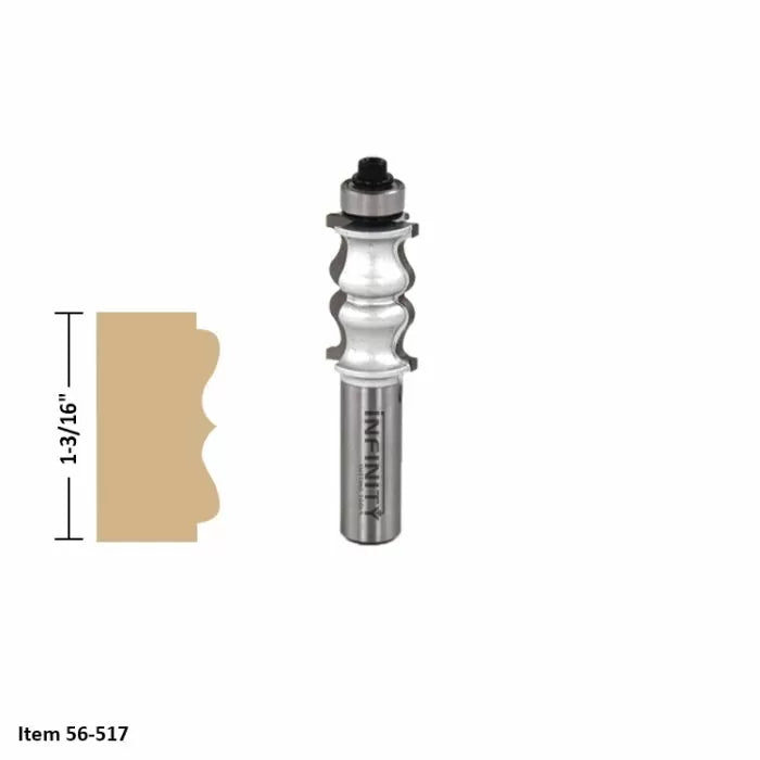 Woodworking router bit with intricate profile and 1-3/16 inch cutting depth, item 56-517