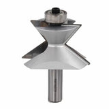 Steel router bit with bearing guide for woodworking, ideal for precision joinery cuts.