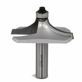 Large round-over router bit with bearing for woodworking, silver steel finish, close-up