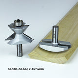 Woodworking router bits for edge forming and joinery, displayed with milled wooden board