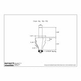 Technical drawing of router bit with labeled dimensions and bearing, woodworking tool diagram