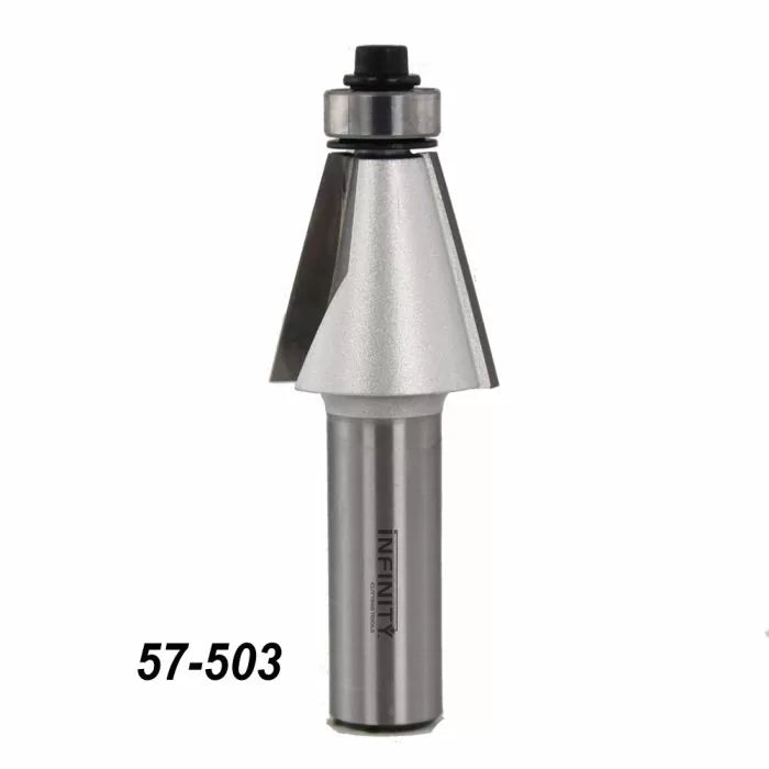 Chamfer router bit with bearing, part number 57-503, for woodworking precision.