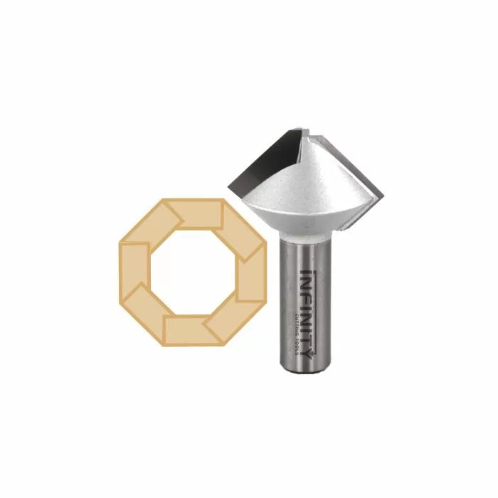 Carbide tipped router bit for woodworking with octagonal joinery diagram on white background