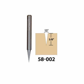 15 degree dovetail router bit with 5/8 inch cut depth, labeled 58-002, for woodworking