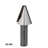 Carbide-tipped chamfer router bit for woodworking, labeled 58-500, on white background.