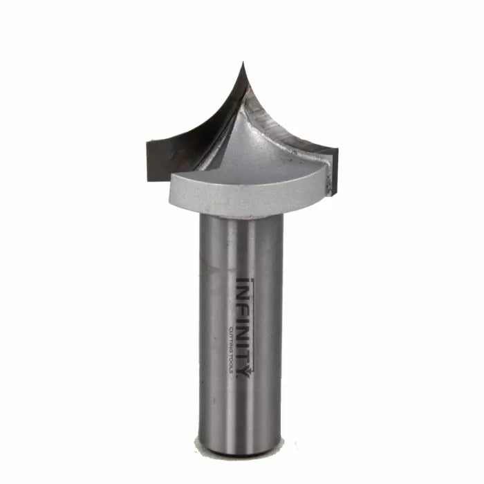V-groove carbide router bit for woodworking, isolated on white background