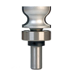 Roundover router bit with bearing for woodworking, close-up on white background