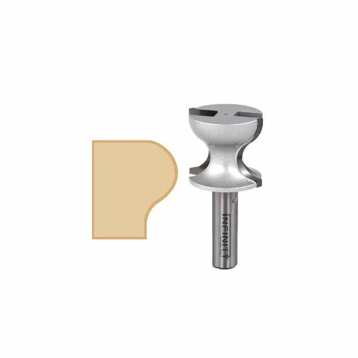 Roundover edge router bit with wood profile sample for woodworking