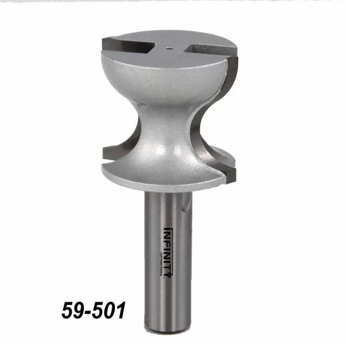 Double round edge woodworking router bit with straight shank, product number 59-501.