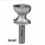 Double round edge woodworking router bit with straight shank, product number 59-501.