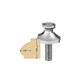 Large silver ogee router bit with cutting profile diagram for woodworking, 1 inch depth, 1/2 inch radius