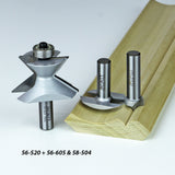 Steel woodworking router bits and moulding sample for precise decorative edge cutting