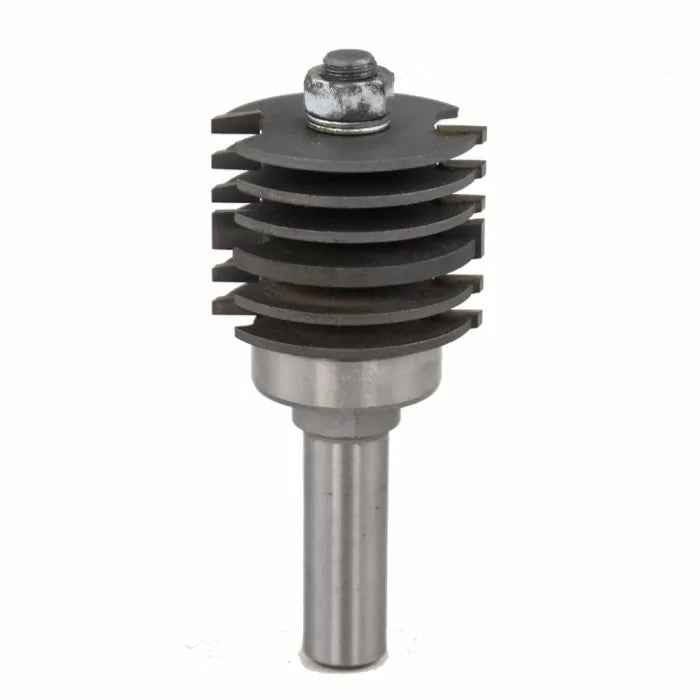 Stacked dado router bit for woodworking, isolated on white background