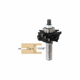Stacked dado router bit with carbide blades and cutting depth diagram for woodworking joints