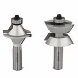 Two carbide-tipped router bits for woodworking joinery on a white background.